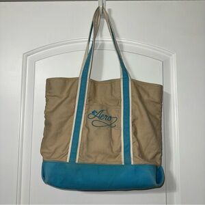 Aeropostale Canvas Tote Bag Y2K 2000s Tan And Blue